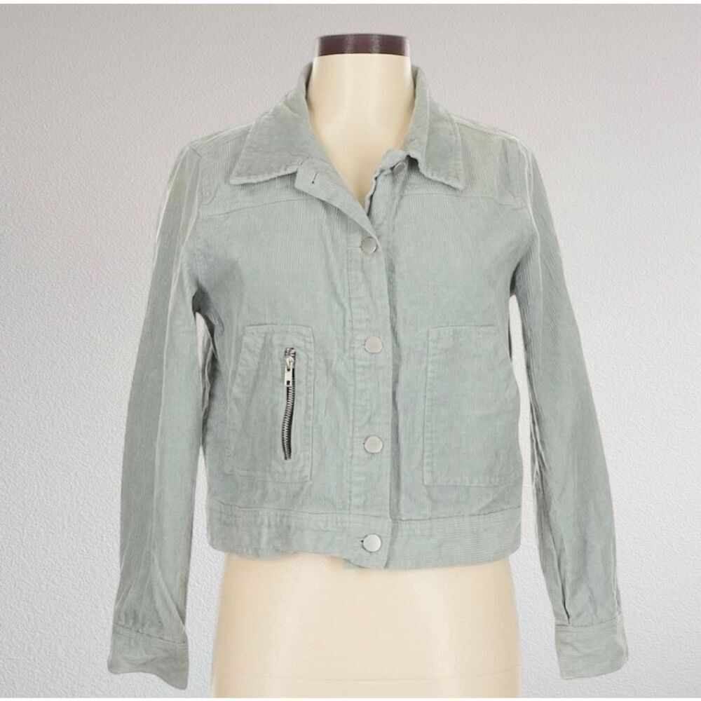 Ivy and Main Corduroy Blue Aviator Bomber Cropped Boxy Jacket Blazer Medium